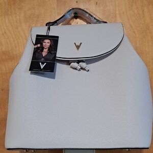 Stylish White Backpack with V Emblem